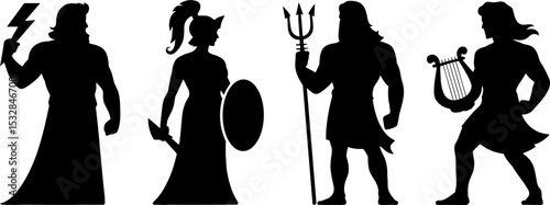 Greek Mythology Gods Silhouettes Zeus Athena Poseidon Apollo Figures