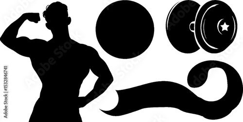 Strongman silhouette and dumbbell swirl design for fitness and gym themes