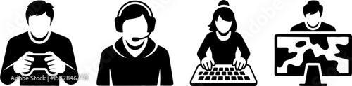 Gamer Player Chat Typing Computer Esports Set