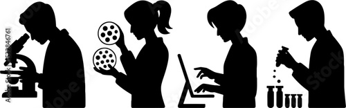 Scientist Silhouettes Laboratory Research Microscopy Testing Concepts