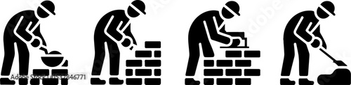 Construction Worker Building Brick Wall Masonry Labors