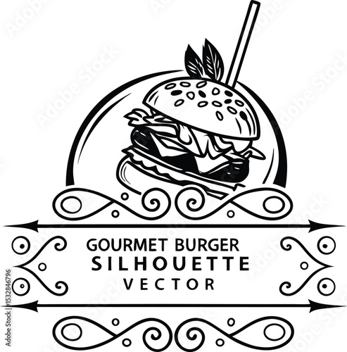 Tall gourmet burger silhouette a delicious vector graphic