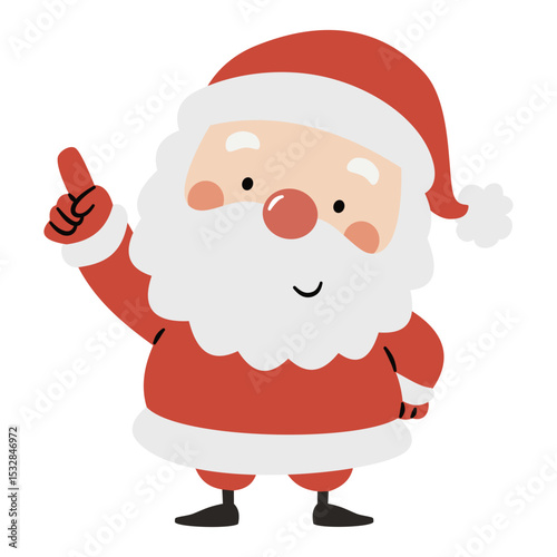 Cute Santa Claus in a childishly simple style pointing somewhere. Flat vector illustration on white background. Vector illustration