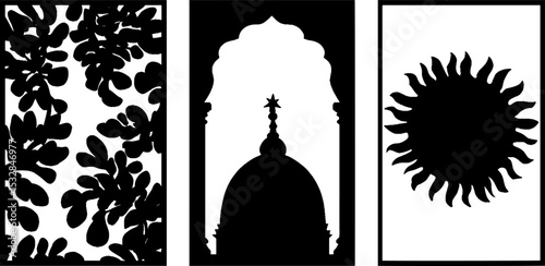 Stylized islamic architecture and sunburst patterns for decorative design