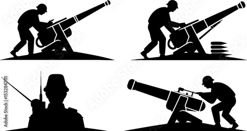 Soldier Operating Cannon Artillery Military War Weapon
