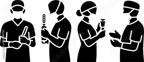 Surgical Team Preparing Sterile Syringe Injection Medical Procedure Concepts