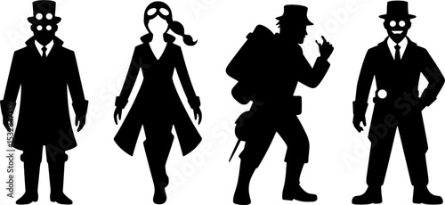 Steampunk Silhouette Characters Set Victorian Fantasy Costume