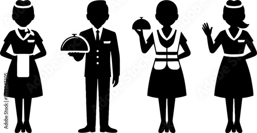 Hotel Staff Silhouettes Waiter Maid Bellhop Uniforms Services