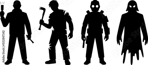 Silhouettes Horror Characters Set Thriller Masked Ghost