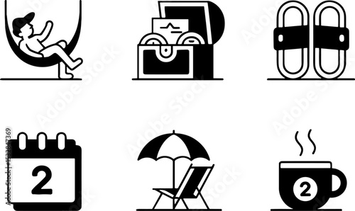 Relaxing Person Hammock Beach Symbols Calendar Coffee