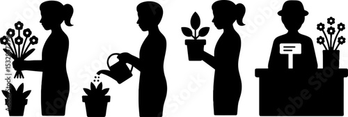 Woman Gardening Plant Care Flower Market Seller Activities