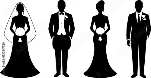 Wedding Bride Groom Silhouettes Bridal Party Formal Attire
