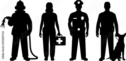 Silhouette Emergency Responder Figures Firefighter Nurse Police Dog Handler