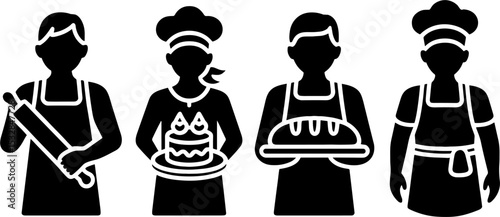 Baker Chef Silhouettes Set Cooking Bakery Food Service