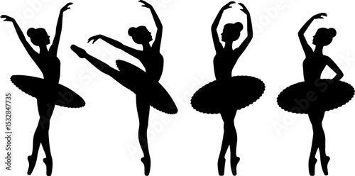 Ballet Dancer Silhouettes Female Dance Poses Tutu Performance