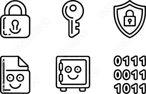 Securitys Set Lock Key Shield Safe Data Binary Coding