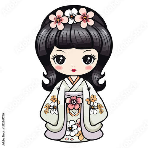 Traditional Kokeshi Doll Souvenir Outline Vector Illustration for Design Projects