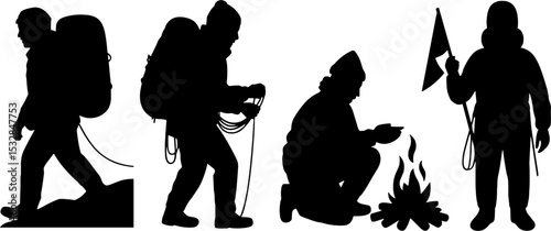 Silhouette Mountain Climber Hiking Camping Fire Flag Holder