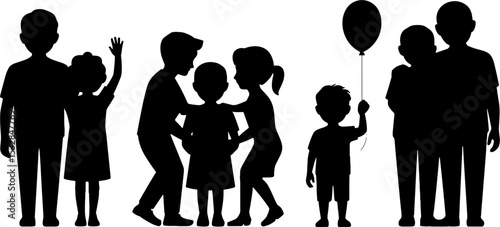 Children Silhouette Group Kids Playing Balloon Family Scene