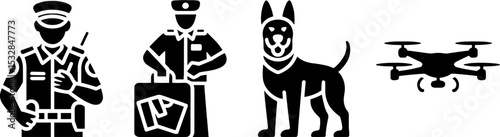 Security Officer Police Canine Drone Surveillance Concept Set
