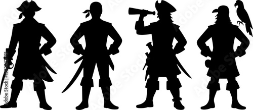 Pirate Crew Silhouettes Swashbuckler Buccaneer Characters Set