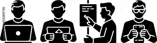 Businessman Working Laptop Tablet Presentation Mobile Phone Communications