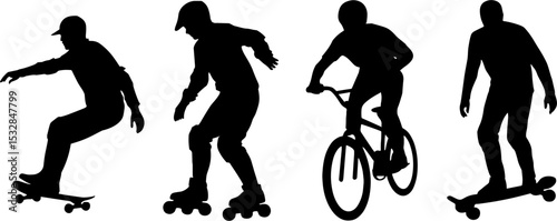 Extreme Sports Silhouettes Skateboard Rollerblade Bicycle Urban Action