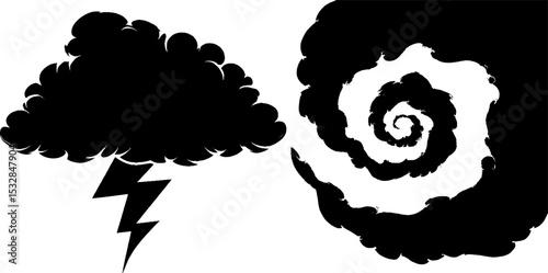 Whimsical thundercloud and lightning with swirling starry motif for creative designs