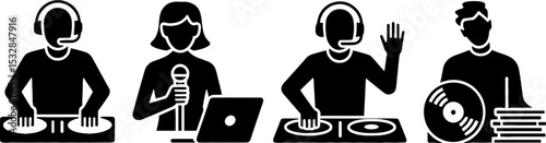 DJ Turntable Operator Singing Microphone Podcast Host Music Concept