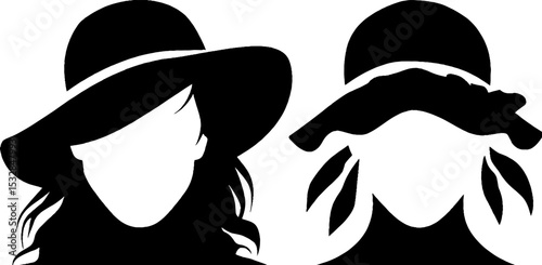 Mysterious silhouette portraits with stylish hats and hidden faces