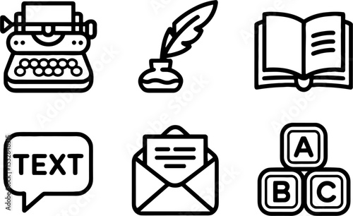 Writing Communications Set Typewriter Quill Book Mail Text Blocks