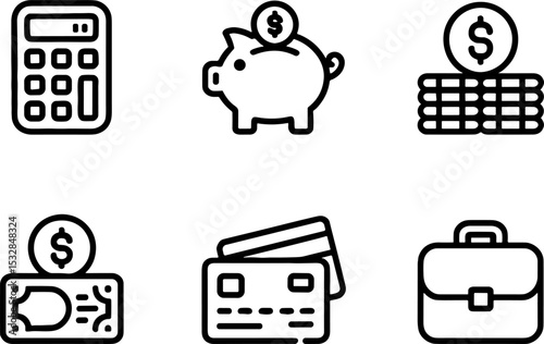 Finances Set Calculator Piggy Bank Credit Card Business Briefcase