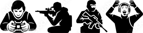 Gamer Shooting Soldier Tactical Military Team Communication Concept
