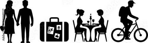 Couple Holding Hands Travel Suitcase Romantic Dinner Bicycle Rider