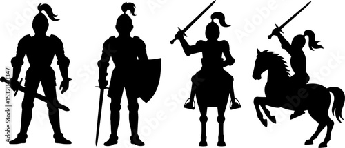 Medieval Female Knight Silhouettes Mounted Swordplay