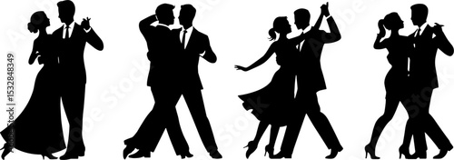 Silhouette Dancing Couples Ballroom Dance Social Event