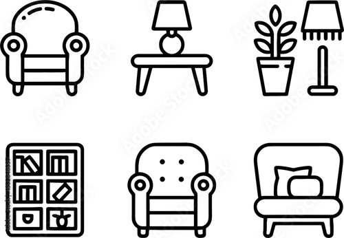 Minimalist Home Furnitures Set Chair Lamp Plant Bookshelf