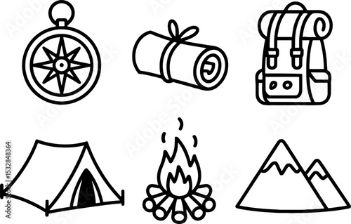 Camping Gears Set Hiking Adventure Equipment Symbols
