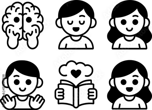 Cute Cartoon Children Emotions Faces Set for Learning and Communication