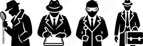 Detective Silhouette Set Investigation Mystery Concept