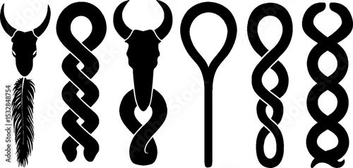Viking horn and knot designs with serpent curves for cultural and artistic projects
