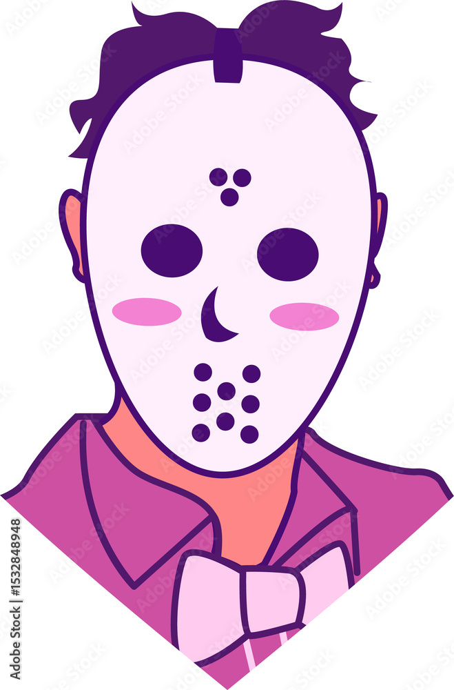 Fototapeta premium Person is wearing hockey mask and bow tie standing in transparent vector portrait with purple shirt