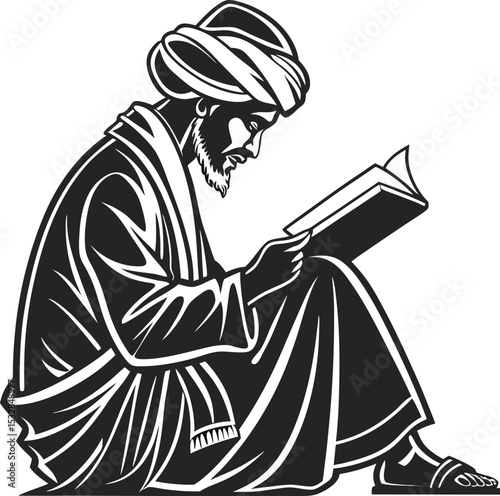 Silhouette logo of a seated islamic scholar