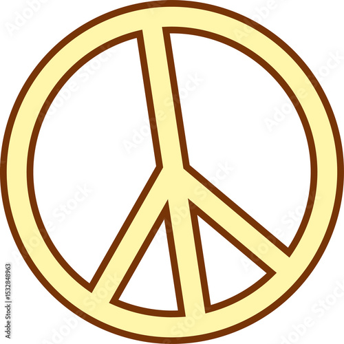 Flat icon peace symbol is floating on transparent background with cream fill and brown outline