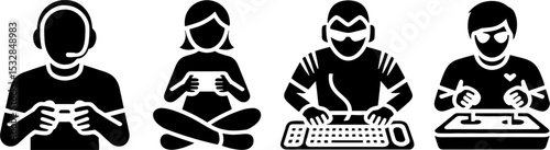 Gamer Characters Playing Controller Keyboard Esportss Set