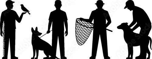 Silhouettes People Animal Interaction Bird Dog Fishing Net