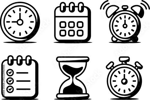 Time Managements Clock Calendar Hourglass Stopwatch Checklist