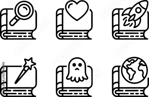 Books Set Search Love Rocket Magic Ghost Earth Learning Symbols