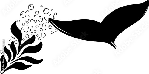 Whale tail and wave arc with bubble swirl design for ocean themed decor