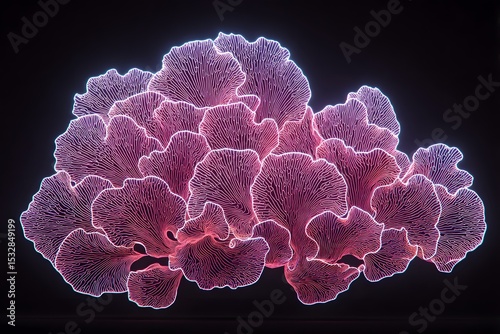 A captivating close-up of a beautifully lit coral, revealing its intricate details and vibrant colors, set against a dark backdrop.